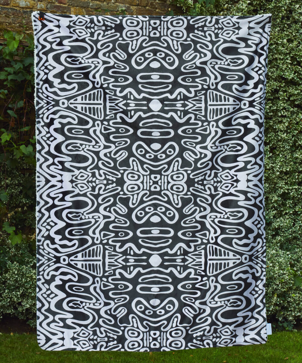 Jive Black and White Plush velvet face and Soft Sherpa Fleece Back Throw