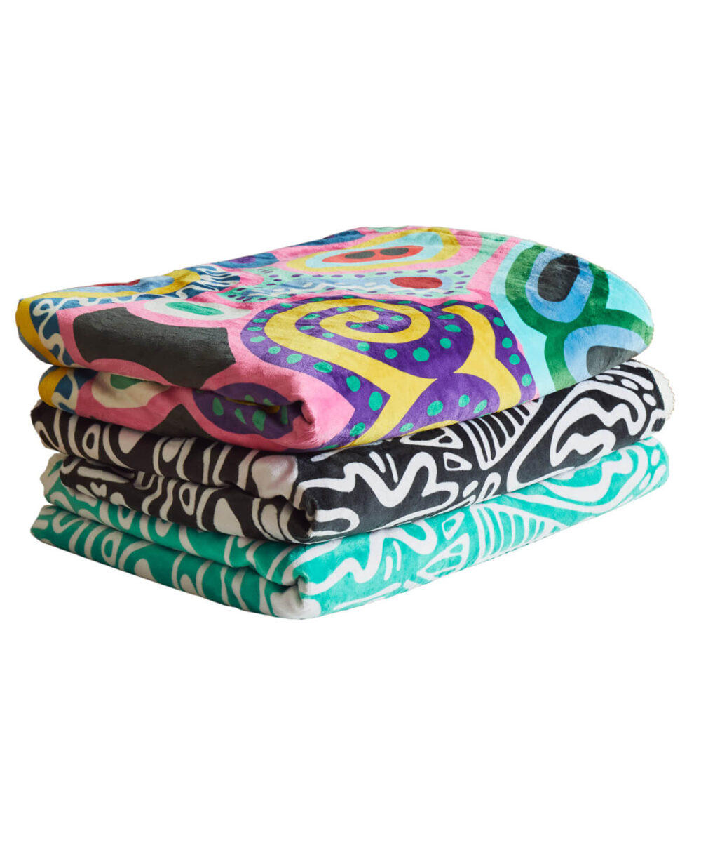 Plush velvet face and Soft Sherpa Fleece Back stack of 3 throws